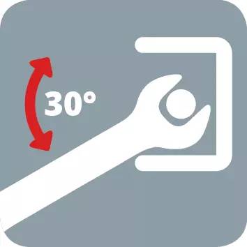 Ein Symbol, das eine Hand zeigt, die einen Knopf im 30-Grad-Winkel dreht und eine Rotationsbewegung anzeigt.