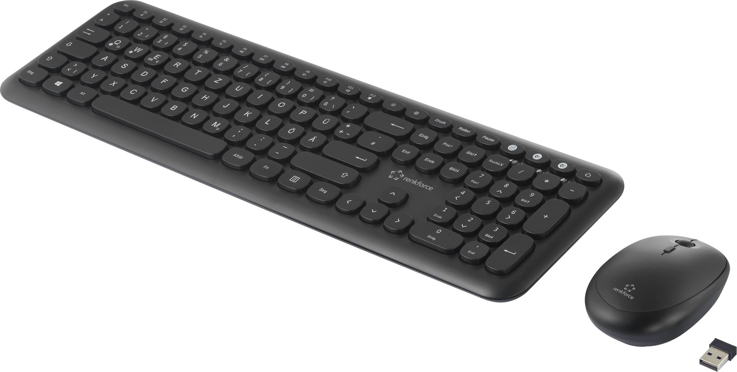 Renkforce RF-KMC-720 Kabellos Tastatur, Maus-Set Deutsch, QWERTZ Schwarz