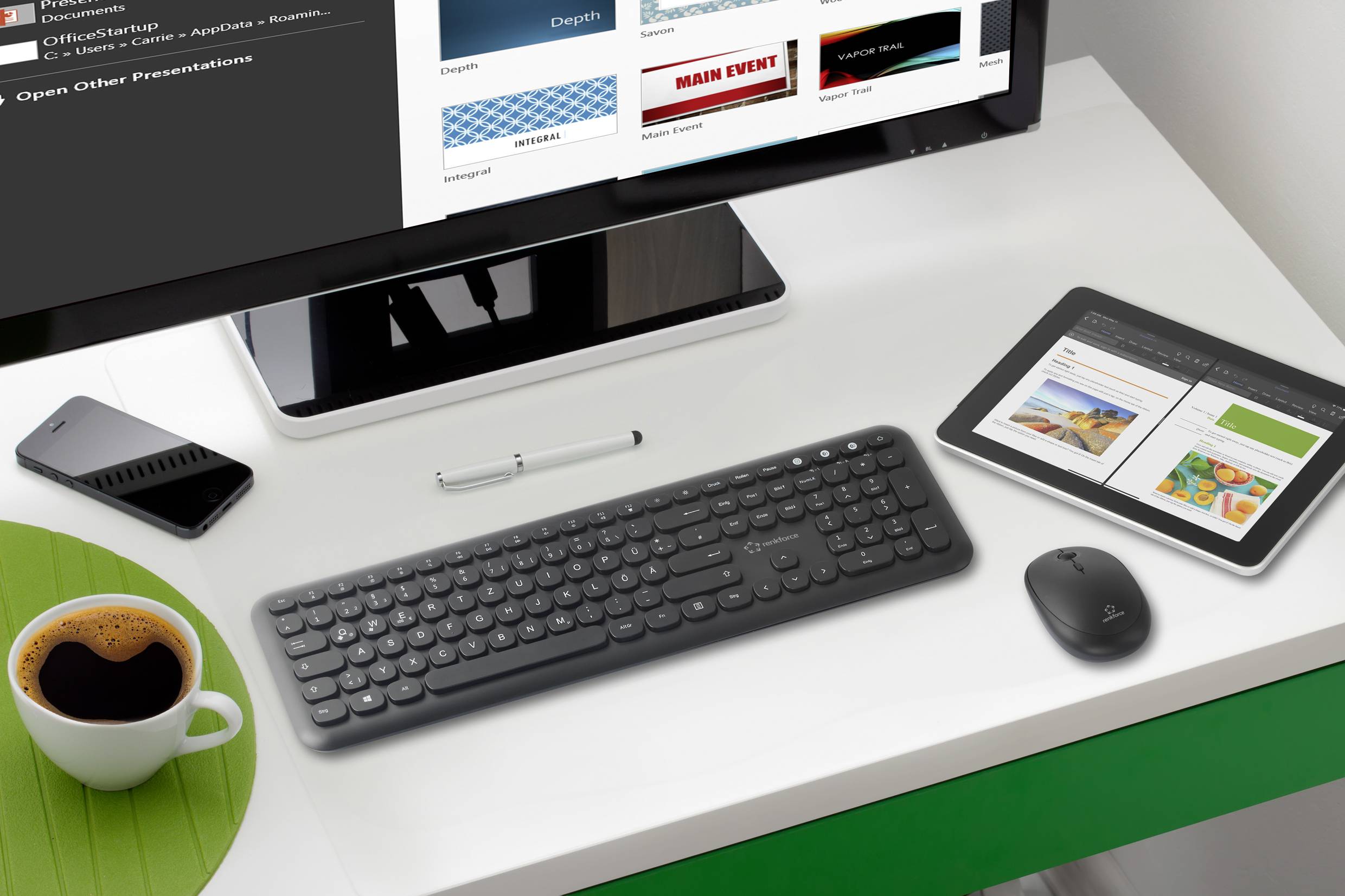 Renkforce RF-KMC-720 Kabellos Tastatur, Maus-Set Deutsch, QWERTZ Schwarz