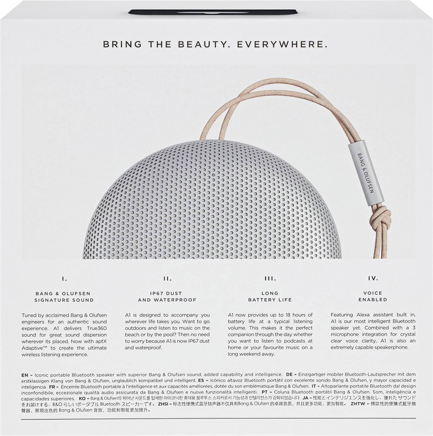 Bang & Olufsen Beosound A1, 2.Gen. Bluetooth® Lautsprecher Freisprechfunktion, Outdoor, spritzwassergeschützt, staubfest Grau