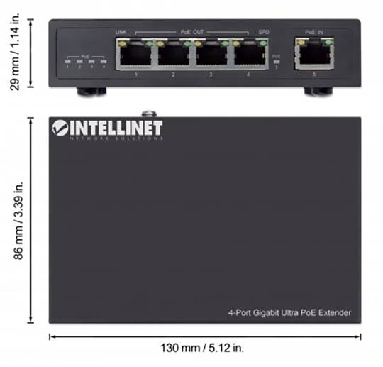 Intellinet 561617 PoE Extender 10 / 100 / 1000MBit/s IEEE 802.3af (12.95 W), IEEE 802.3at (25.5 W), IEEE 802.3bt