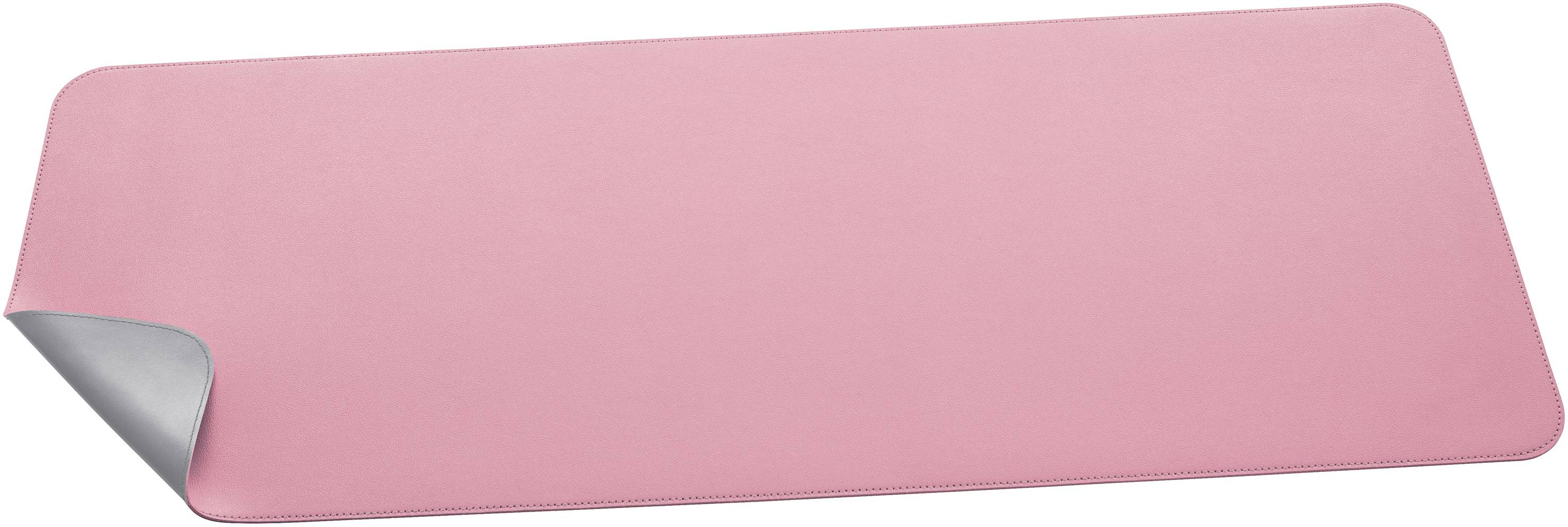 Eine rosa Yogamatte mit grauer Unterseite, ausgerollt auf einer Fläche, zeigt eine leichte Biegung an der Ecke.