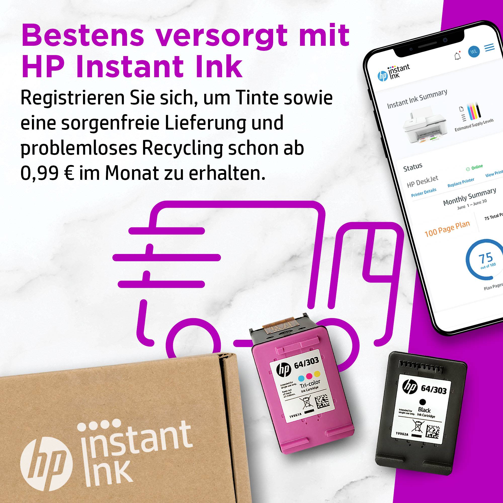 HP Deskjet 4120e All-in-One HP+ Tintenstrahl-Multifunktionsdrucker A4 Drucker, Kopierer, Scanner, Fax Instant Ink, WLAN