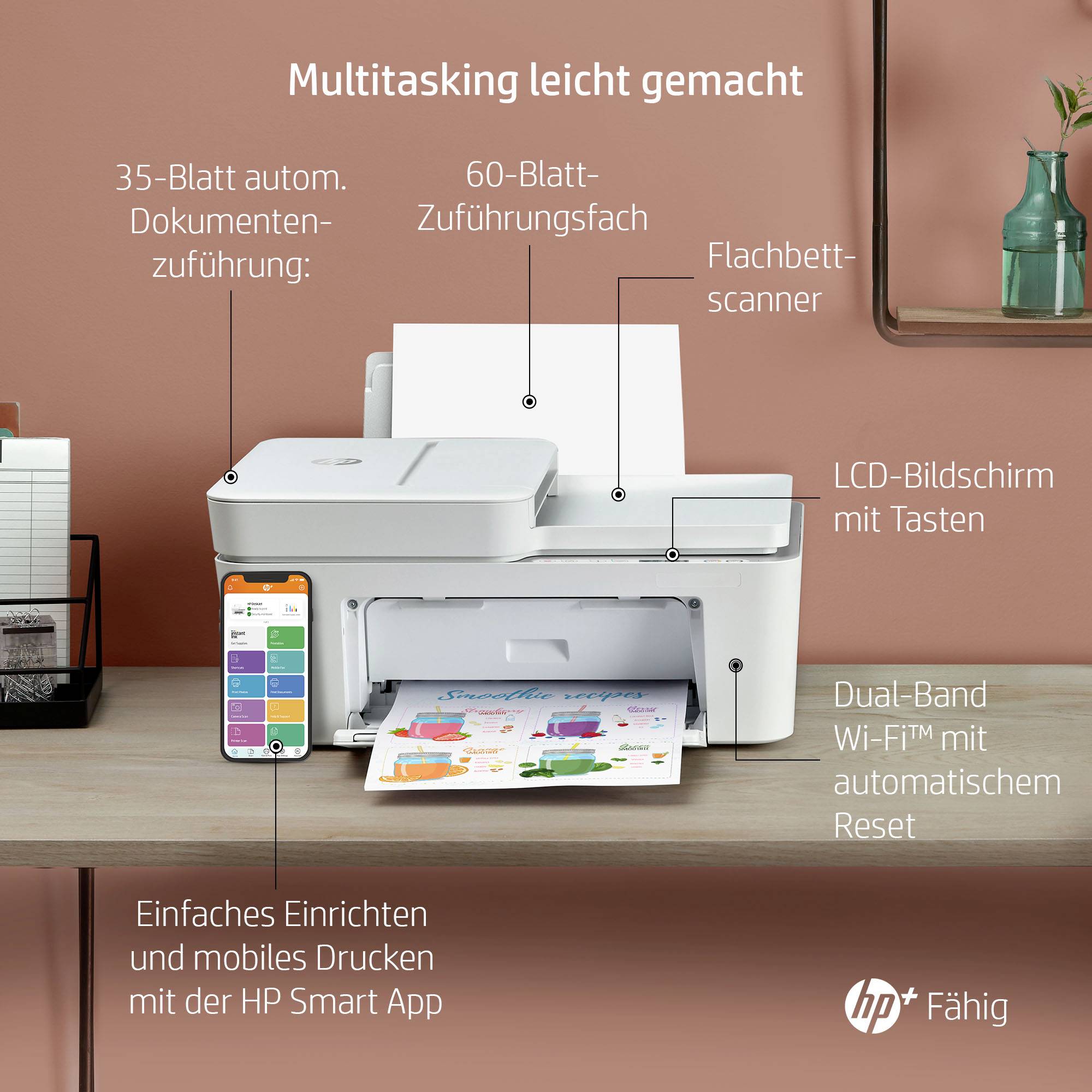 HP Deskjet 4120e All-in-One HP+ Tintenstrahl-Multifunktionsdrucker A4 Drucker, Kopierer, Scanner, Fax Instant Ink, WLAN
