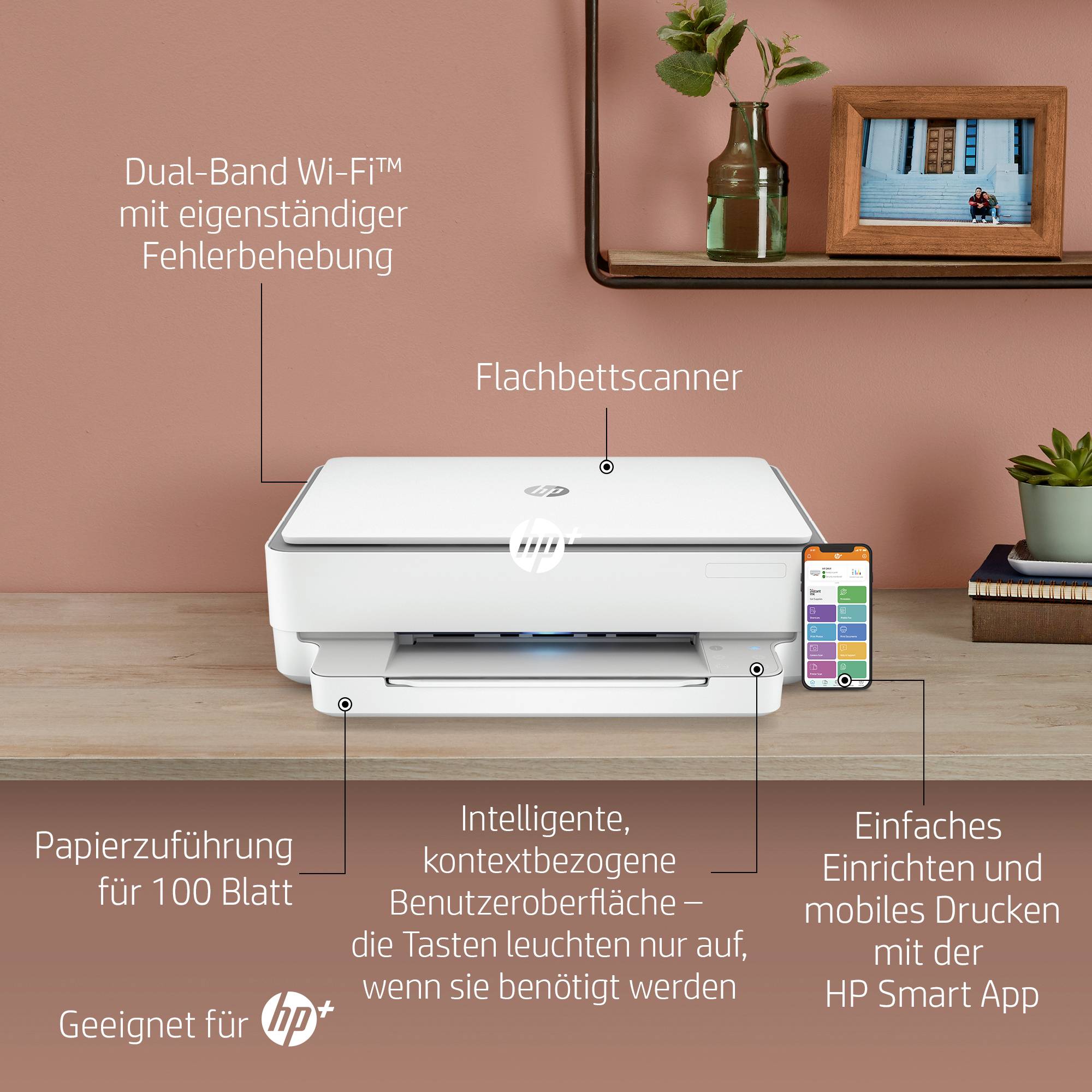 HP Envy 6020 e Multifunktionsdrucker Tintenstrahl Farbe A4 Drucker, Scanner, Kopierer HP Instant Ink, Duplex, WLAN, Bluetooth®