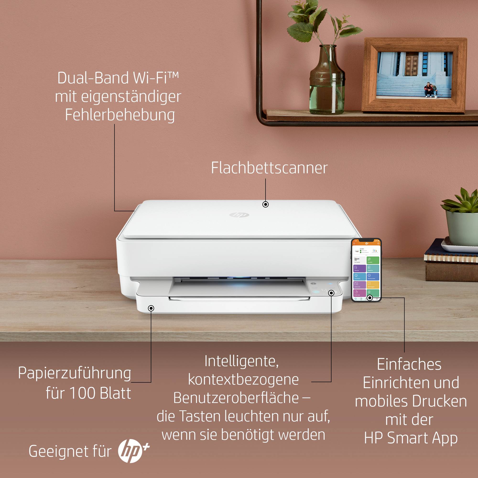 HP Envy 6022 e Multifunktionsdrucker Tintenstrahl Farbe A4 Drucker, Scanner, Kopierer HP Instant Ink, Duplex, WLAN, Bluetooth®