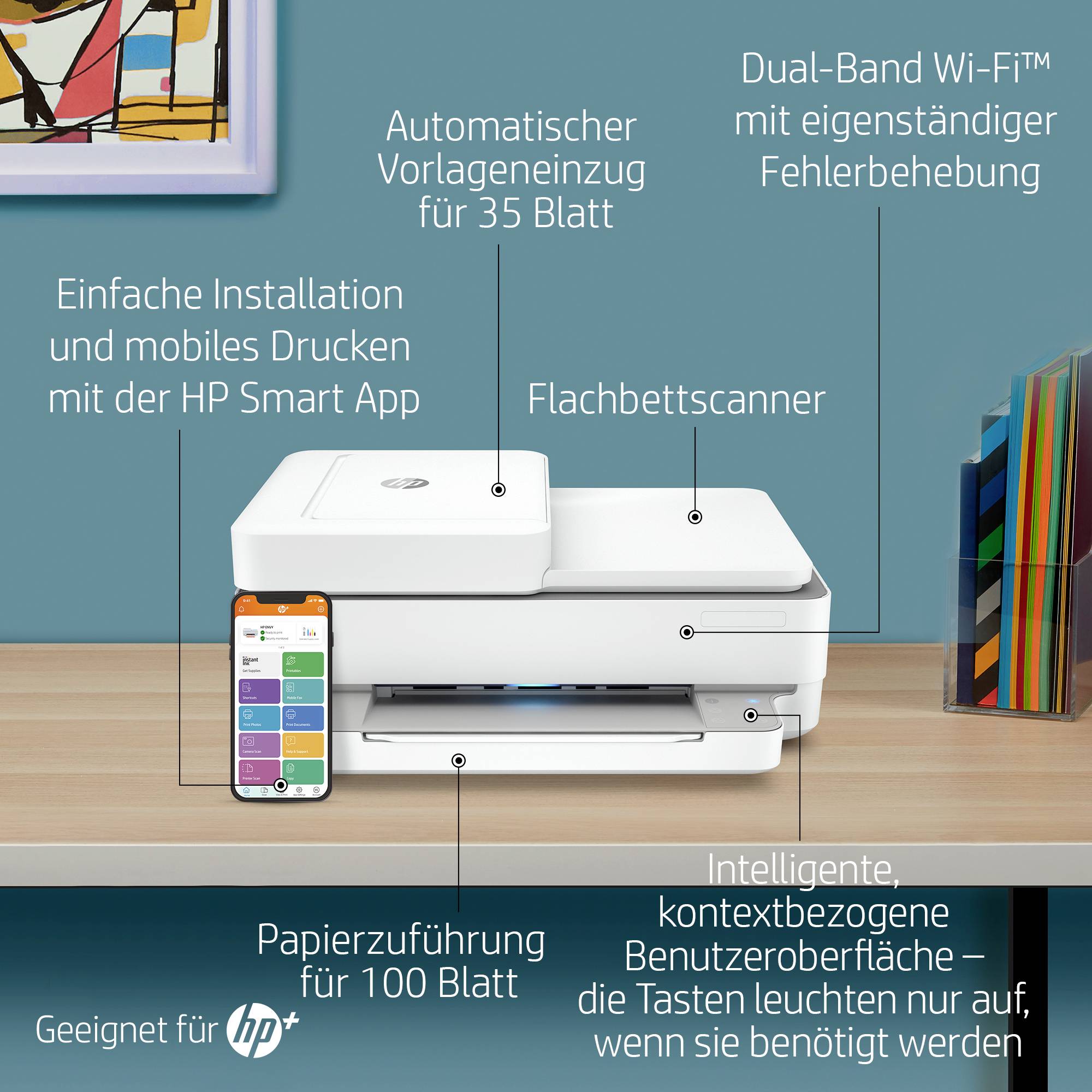 HP ENVY 6420e All-in-One HP+ Multifunktionsdrucker Tintenstrahl Farbe A4 Drucker, Scanner, Kopierer, Fax HP Instant Ink, Duplex, WLAN, Bluetooth®