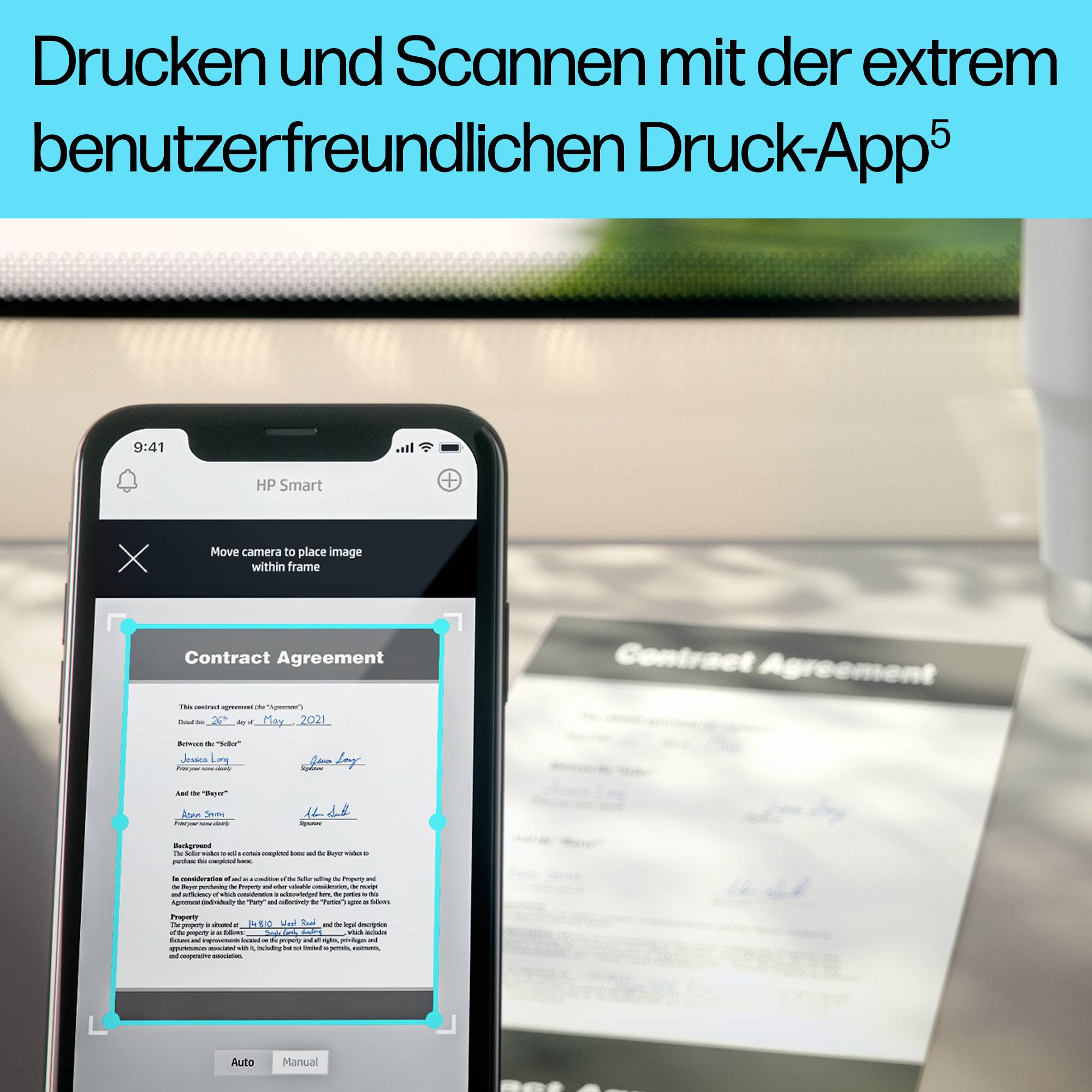Screenshot einer Smartphone-App, die einen Scanvorgang zeigt. Der Bildschirm zeigt ein gescanntes Dokument mit Text und Unterschriften.