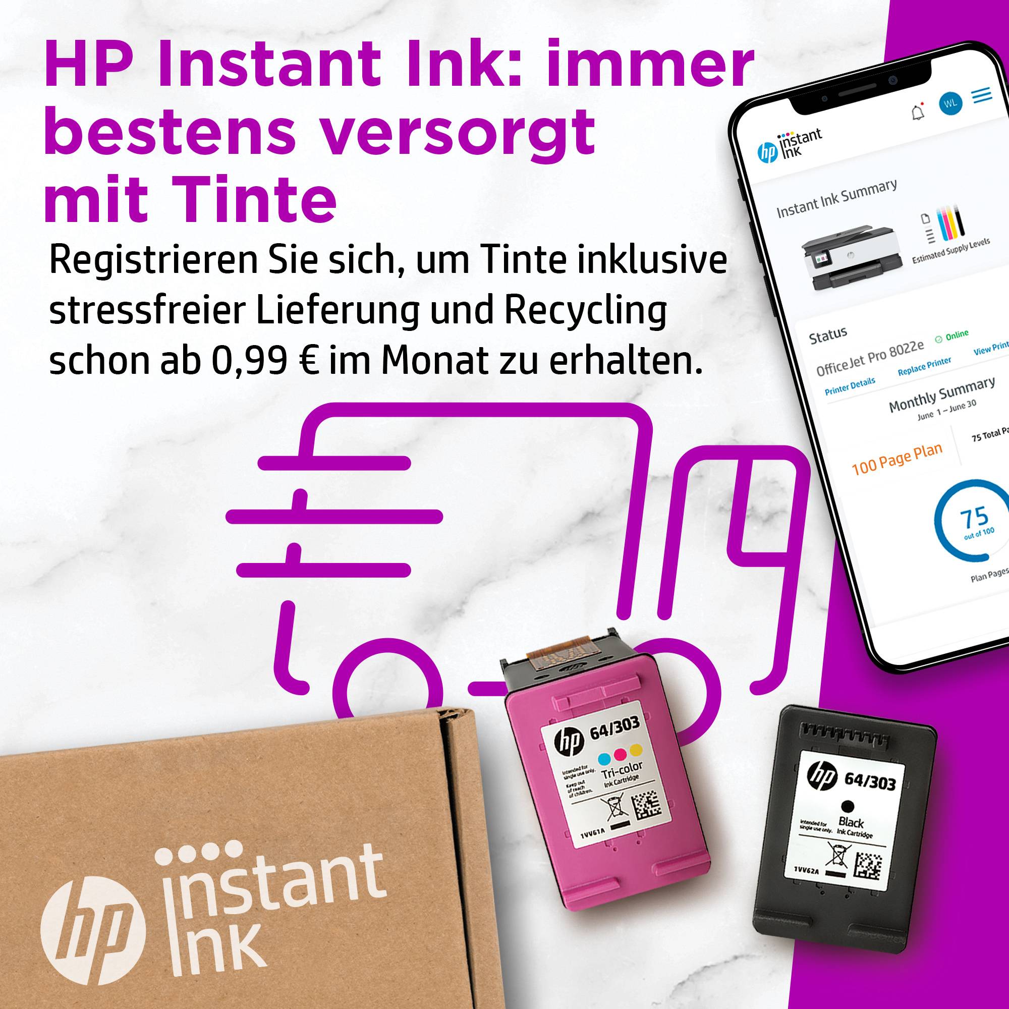 HP OfficeJet Pro 8022 e Multifunktionsdrucker Tintenstrahl Farbe Drucker, Scanner, Kopierer, Fax HP Instant Ink, Duplex, LAN, WLAN