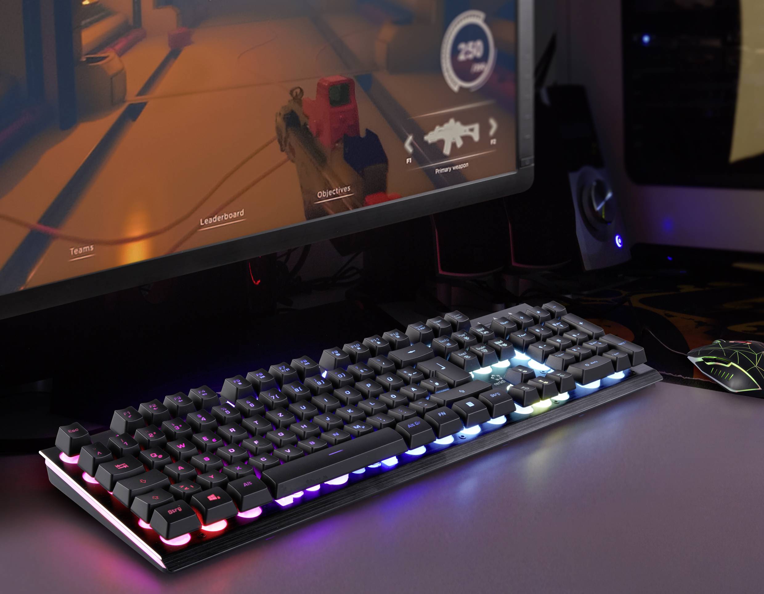 Renkforce RF-GMK-250 USB Gaming-Tastatur Deutsch, QWERTZ Schwarz Beleuchtet