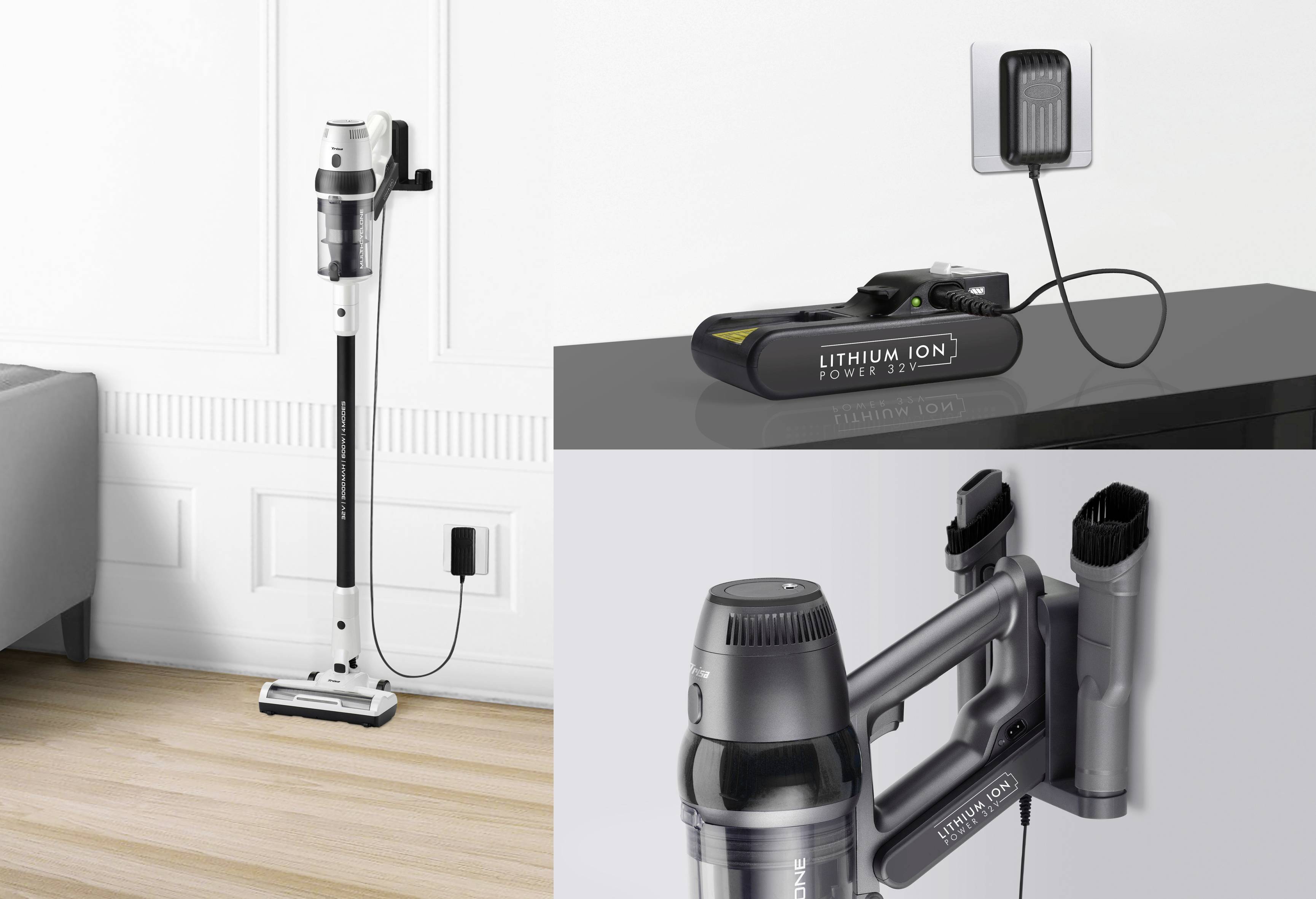 Trisa Quick Clean Professional T9670 9496.7010 Akku-Handstaubsauger 600 W mit Staubbeutel, Zyklon-Technik, inkl. Akku