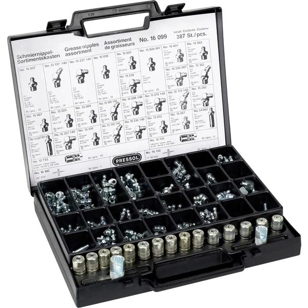 Pressol Schmiernippel-Sortimentskasten 387 Stück 215mm 1St. Pressol Schmiernippel-Sortimentskasten 387 Stück 215mm 1St.