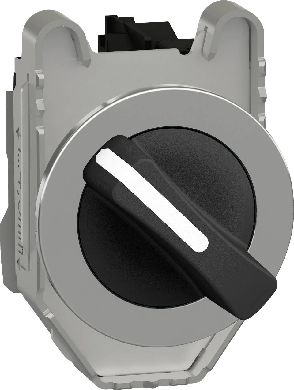 Drehschalter in Nahaufnahme, silberne Umrandung und schwarzer Hebel. Schalter ist im ausgeschalteten Zustand.