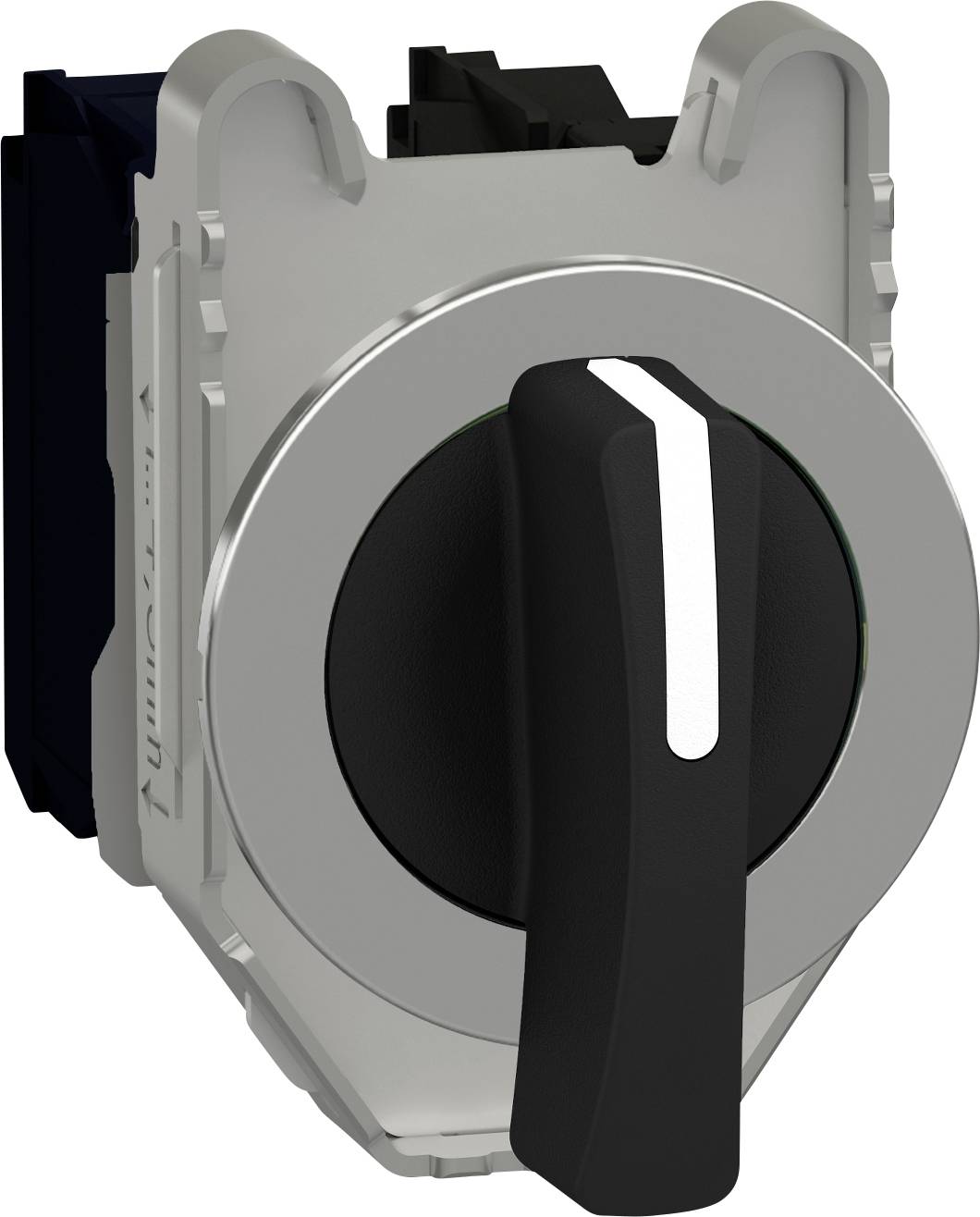 Nahaufnahme eines schwarzen Schalters mit silbernem Rahmen, bestimmt für elektronische Geräte. Der Schalter zeigt eine Aus-Position.