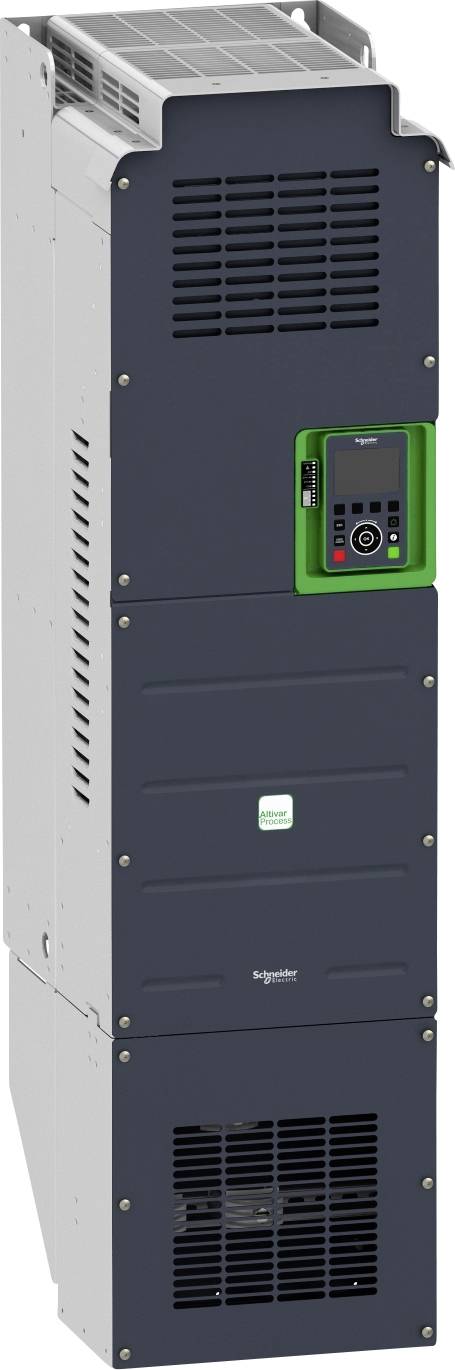 Ein langer, schwarzer elektronischer Schrank mit integriertem Display und Belüftungsgittern, geeignet für industrielle Anwendungen.