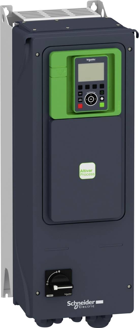 Ein Frequenzumrichter von Schneider Electric mit einem digitalen Display und Bedienelementen zur Steuerung der Motordrehzahl.