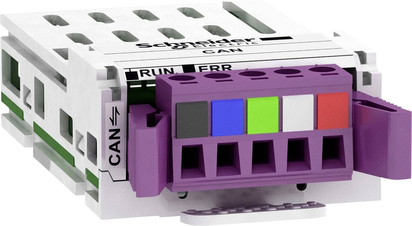 Industrielles Steuerungsmodul mit beschriftetem Anschlussblock für verschiedene Leitungen.