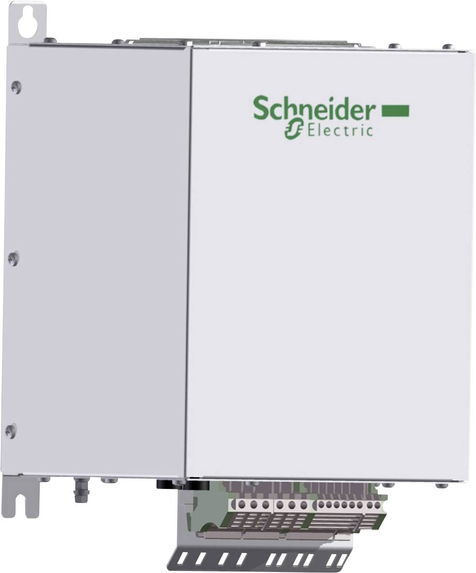 Ein kompaktes, rechteckiges Gerät von 'Schneider Electric', geeignet für industrielle Anwendungen. Enthält Anschlüsse und Halterungen.