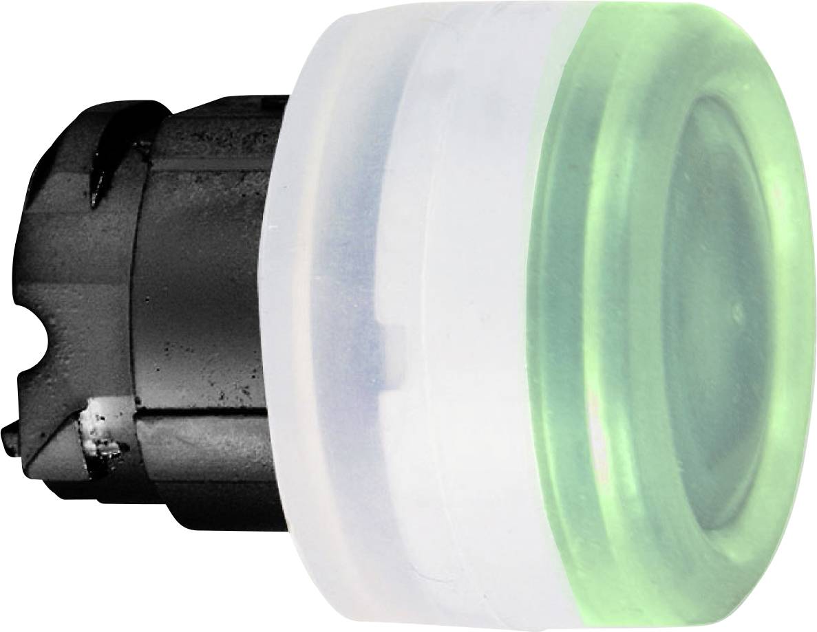 Ein grüner Druckknopf mit schwarzer Basis, der zur industriellen Steuerungstechnik verwendet wird.