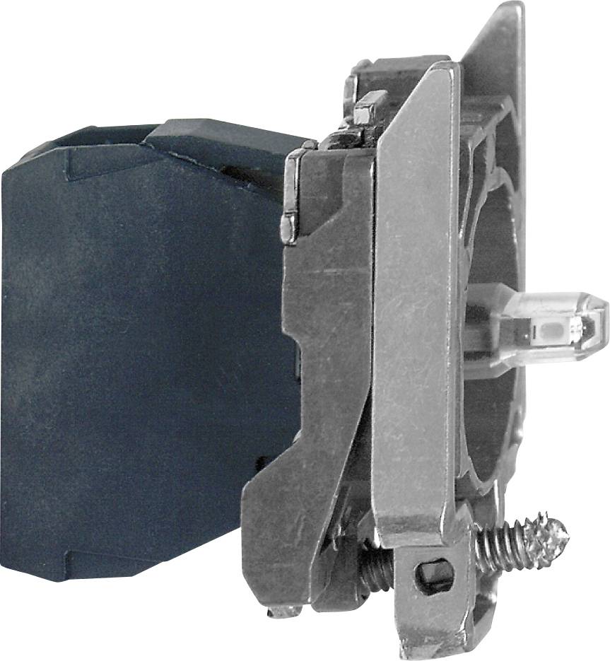 Ein einzelner mechanischer Schalter, seitlich fotografiert. Der Schalter hat ein blaues Gehäuse und metallische Komponenten.