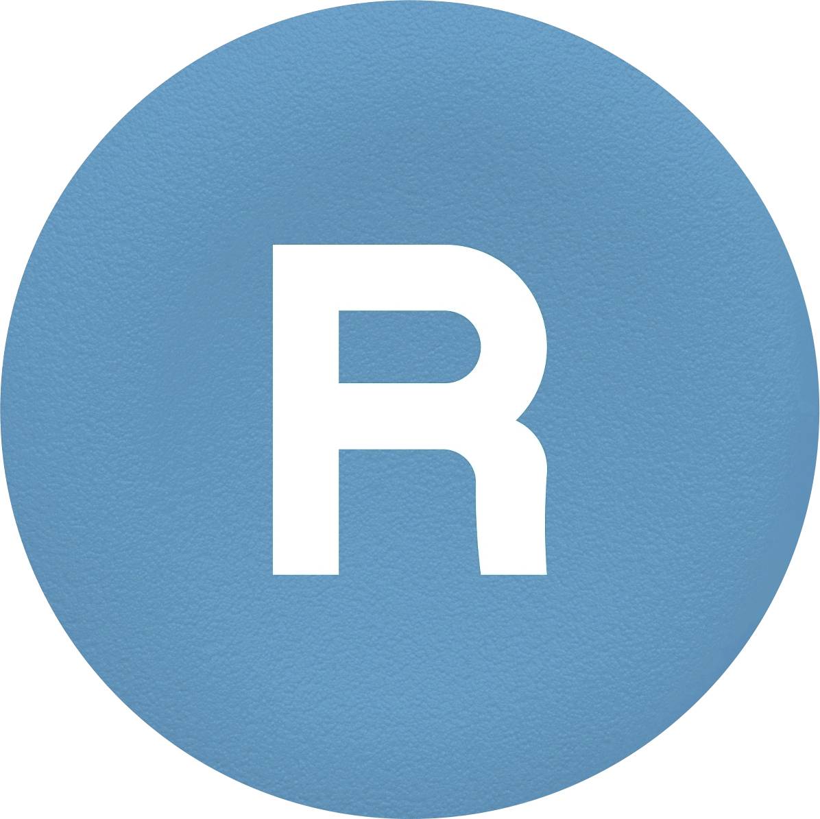 Das Bild zeigt einen blauen Kreis mit einem weißen, großen Buchstaben 'R' in der Mitte.