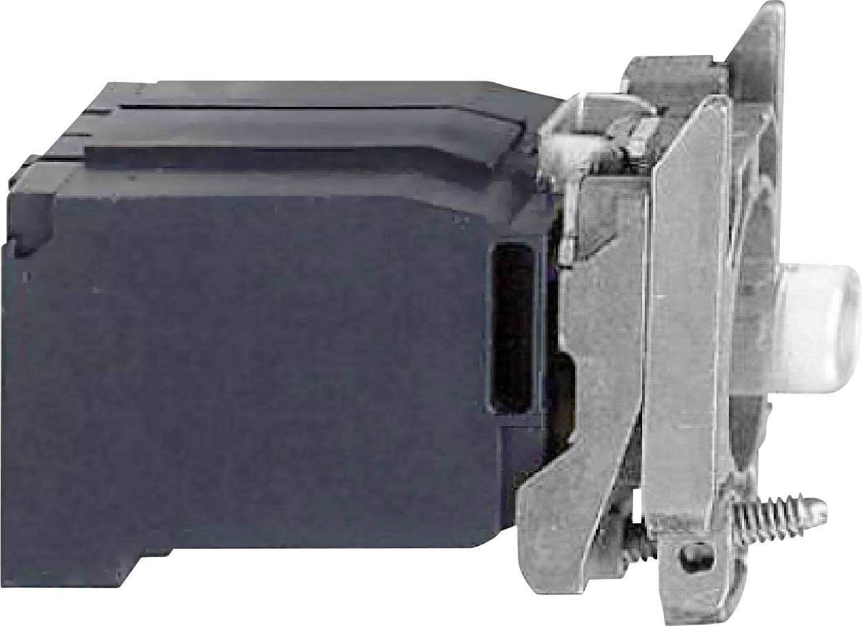 Seitliche Ansicht eines elektromagnetischen Schalters mit schwarzem Gehäuse und metallischen Anschlüssen auf weißem Hintergrund.