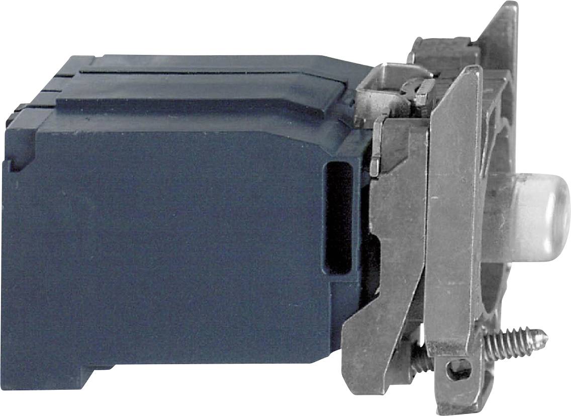Ein elektrischer Schalter mit einem schwarzen Gehäuse und Metallbefestigungen in Seitenansicht.