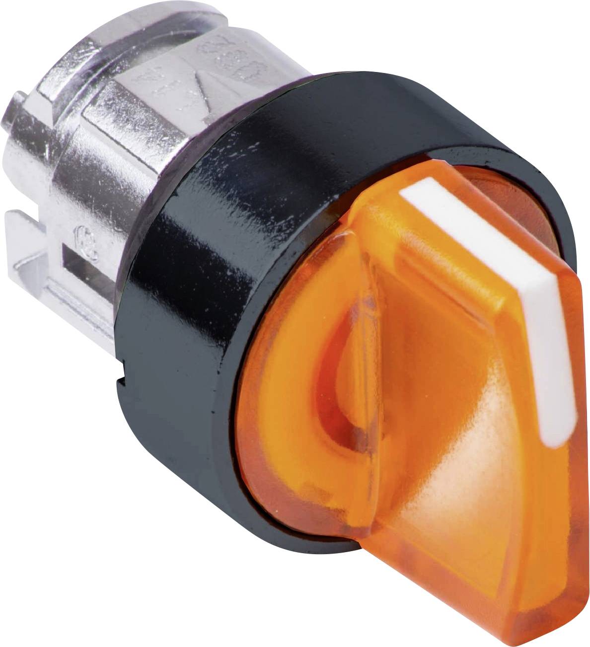 Ovaler, orangefarbener Kippschalter mit silbernem Metallgehäuse, oft für elektrische Steuerungen verwendet.