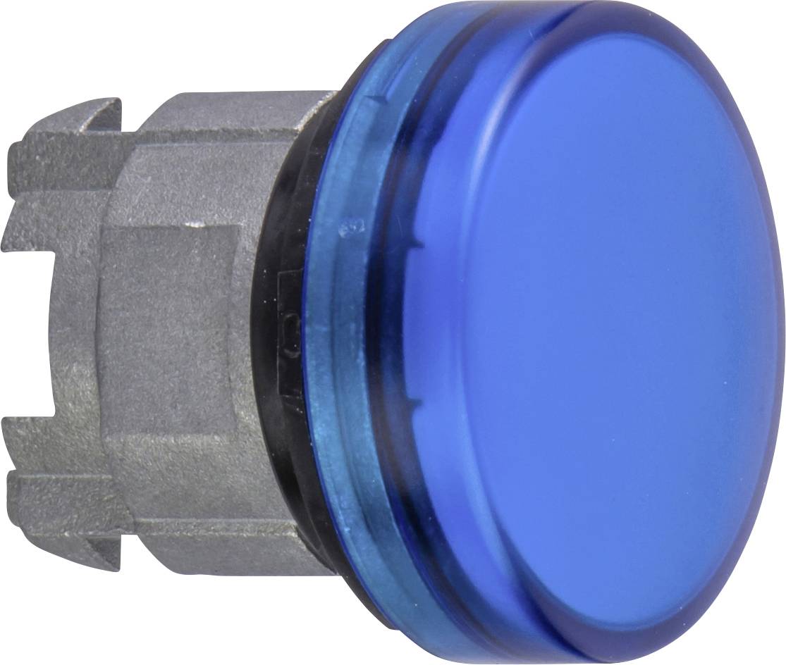 Ein runder blauer Druckknopf mit silbernem Gehäuse, geeignet für die Montage in elektronischen Geräten oder Schaltsystemen.