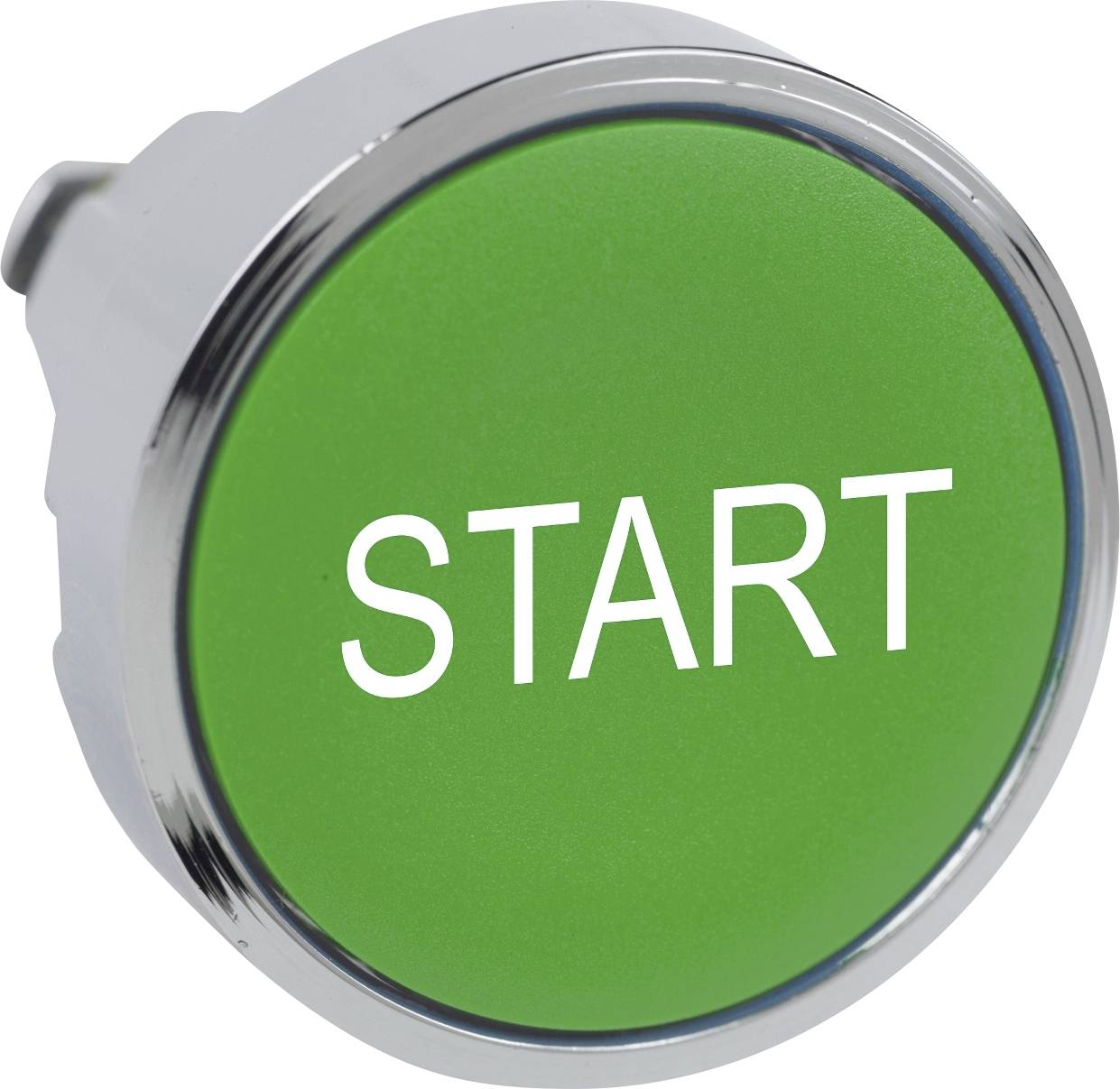 Runder grüner Knopf mit der Aufschrift 'START' in weißer Schrift.