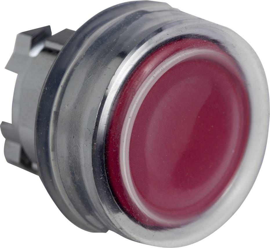 Roter, runder Not-Aus-Knopf, teilweise eingedrückt. Wird in industriellen oder Notfallsituationen genutzt, um Maschinen abzuschalten.
