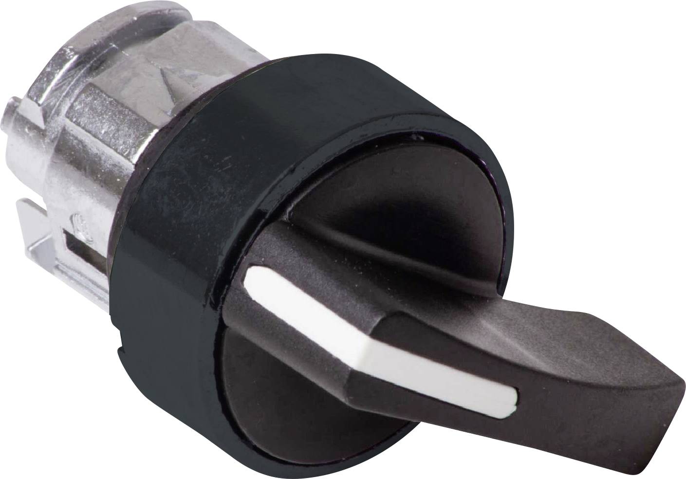 Metall-Drehknopf mit schwarzem und silbernem Design, Hebelstellung zur Steuerung von Geräten oder Maschinen.