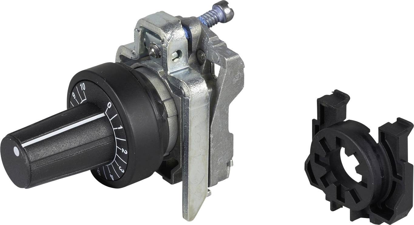 Drehschalter mit Skala von 0 bis 10 und separatem Montagering, geeignet zur Steuerung von elektrischen Geräten oder Maschinen.