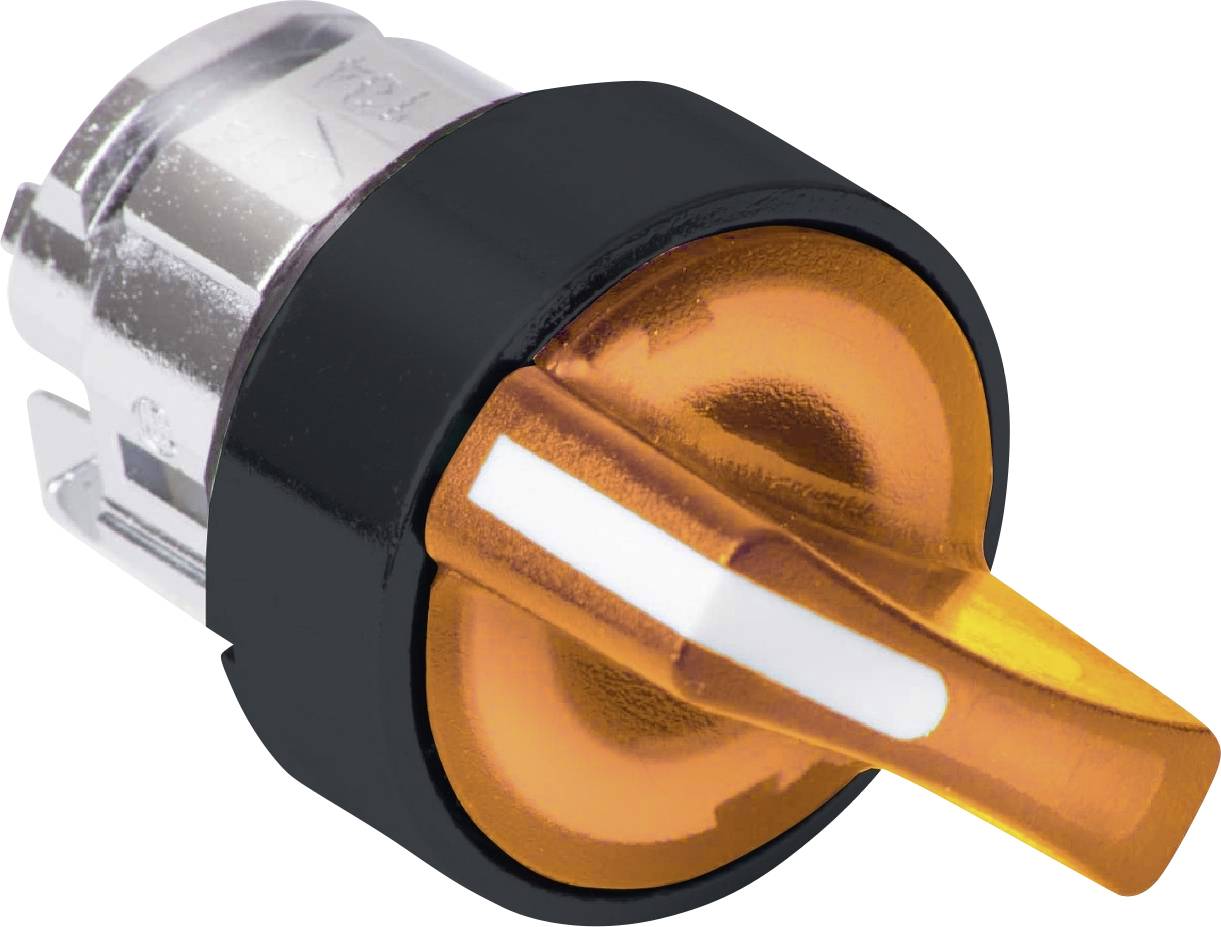 Ein orangefarbener, beleuchteter Kippschalter mit schwarzer Umrandung, geeignet für elektronische Anwendungen und Bedienfelder.