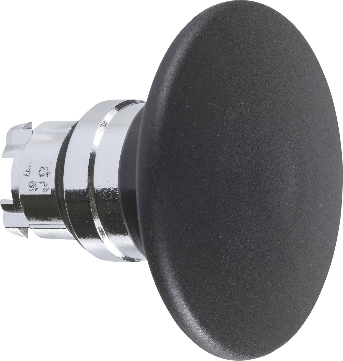 Schwarzer runder Druckknopf mit silbernem Metallring. Verwendet zur Steuerung oder Bedienung in elektronischen Systemen.