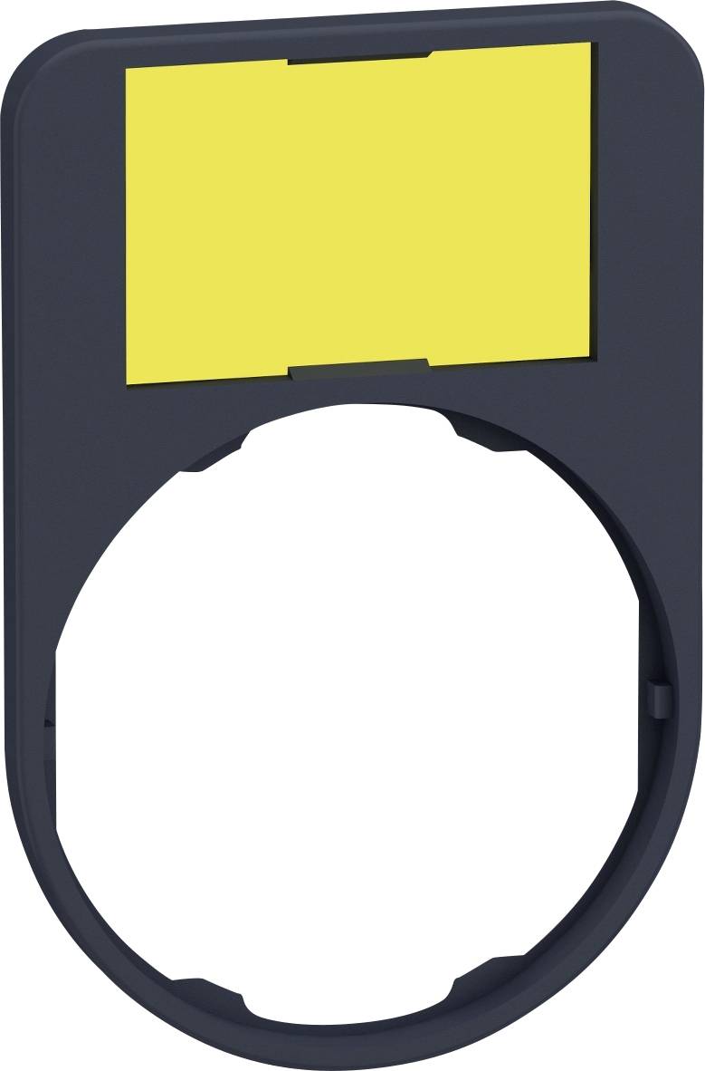 Ein schwarzer, rechteckiger Halter mit einer gelben, rechteckigen Fläche oben und einer runden Öffnung unten.
