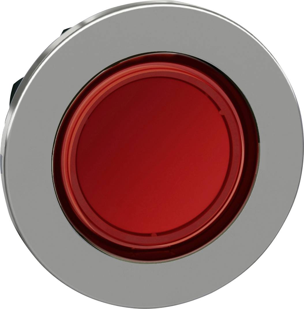 Ein runder, roter Knopf in einem silbernen Rahmen, oft verwendet, um eine Aktion zu starten oder zu stoppen.