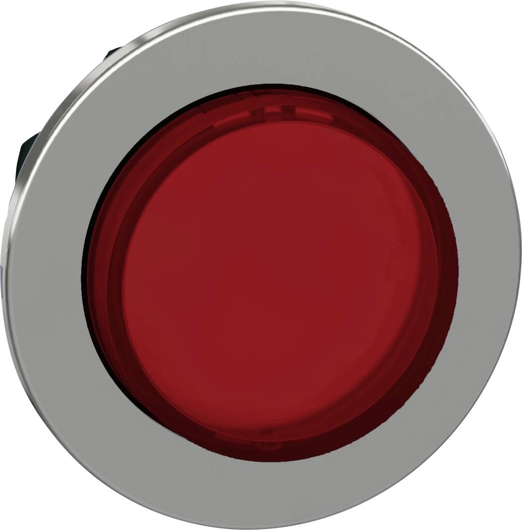 Roter Knopf mit silbernem Rand, möglicherweise zum Auslösen eines Alarms oder einer Aktion.