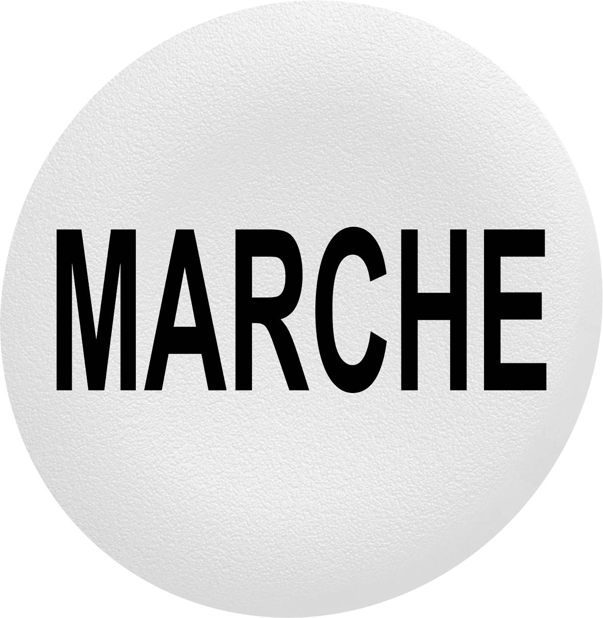 Kreisförmiges Schild mit dem Wort 'MARCHE' in schwarzen Großbuchstaben auf weißem Hintergrund.