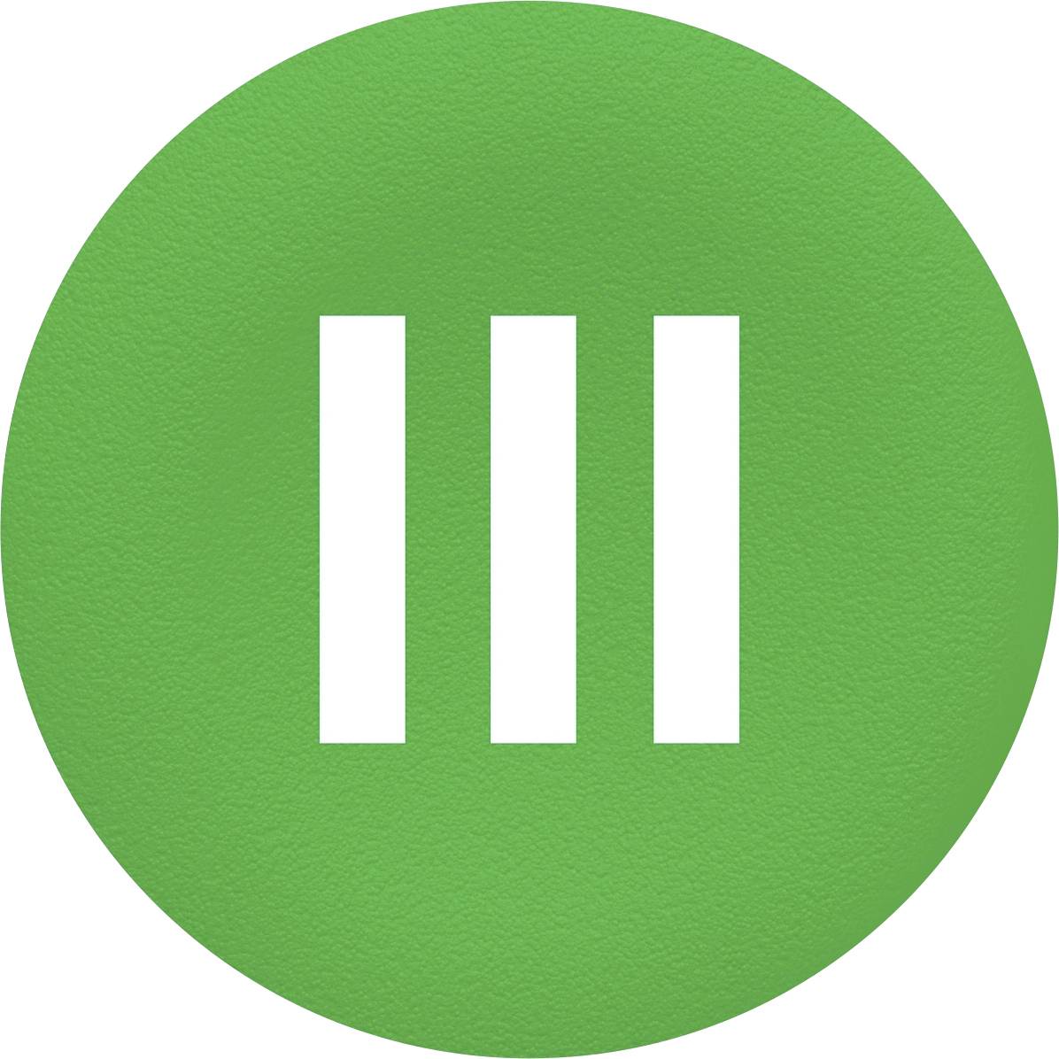 Drei weiße vertikale Balken auf grünem Hintergrund; Symbol für Pause.