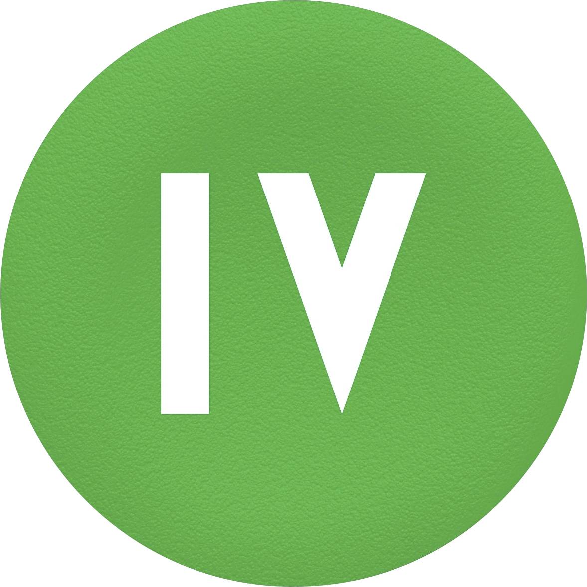 'IV' in weißen Großbuchstaben auf einem grünen Kreis.
