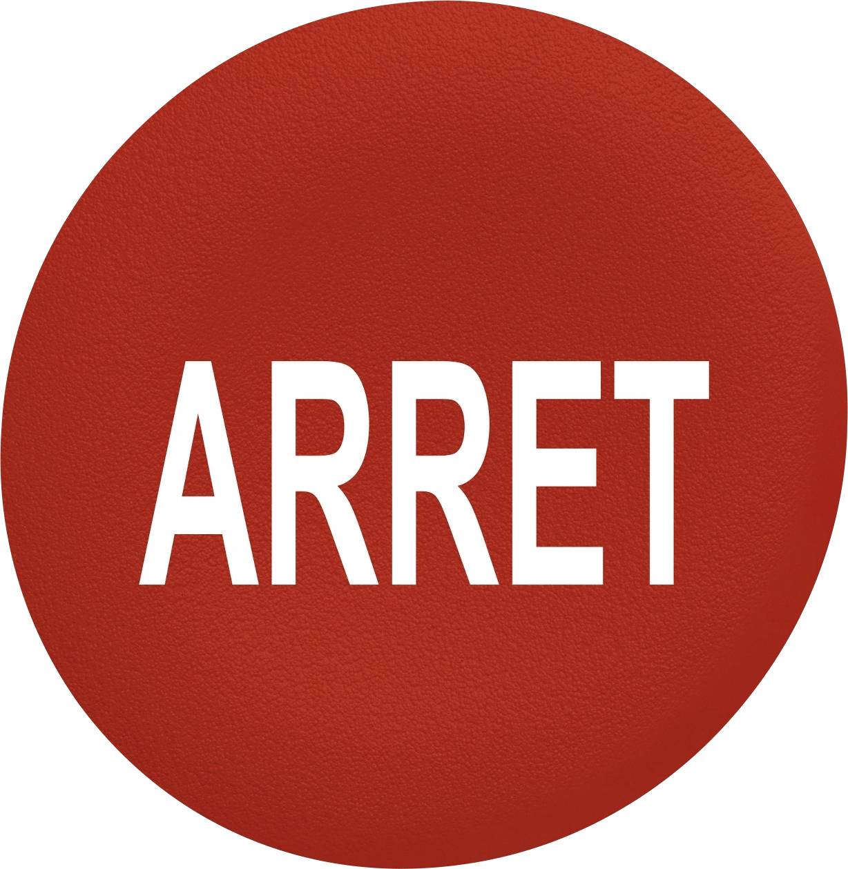 Ein rotes, rundes Schild mit weißem Text 'ARRET', was 'Halt' auf Französisch bedeutet. Kennzeichnet einen Stopp oder eine Pause.