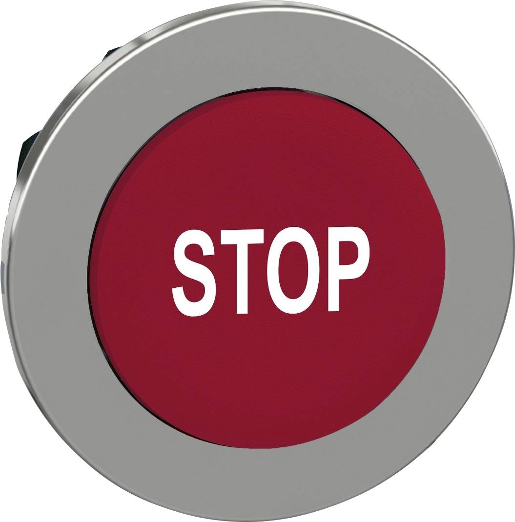 Roter Not-Aus-Knopf mit der Aufschrift 'STOP'.
