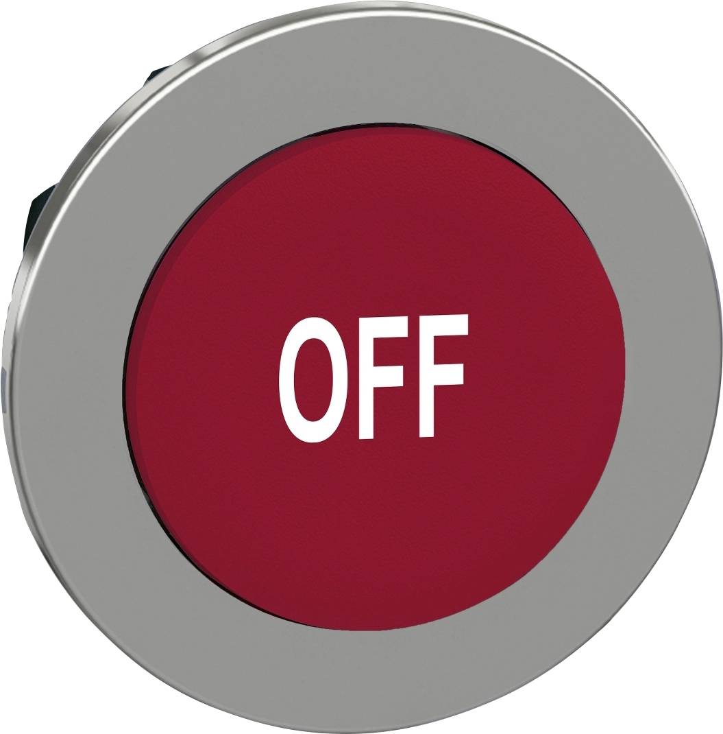 Roter Knopf mit der Aufschrift 'OFF', auf einer Metalloberfläche angebracht, symbolisiert das Ausschalten oder Deaktivieren eines Geräts.