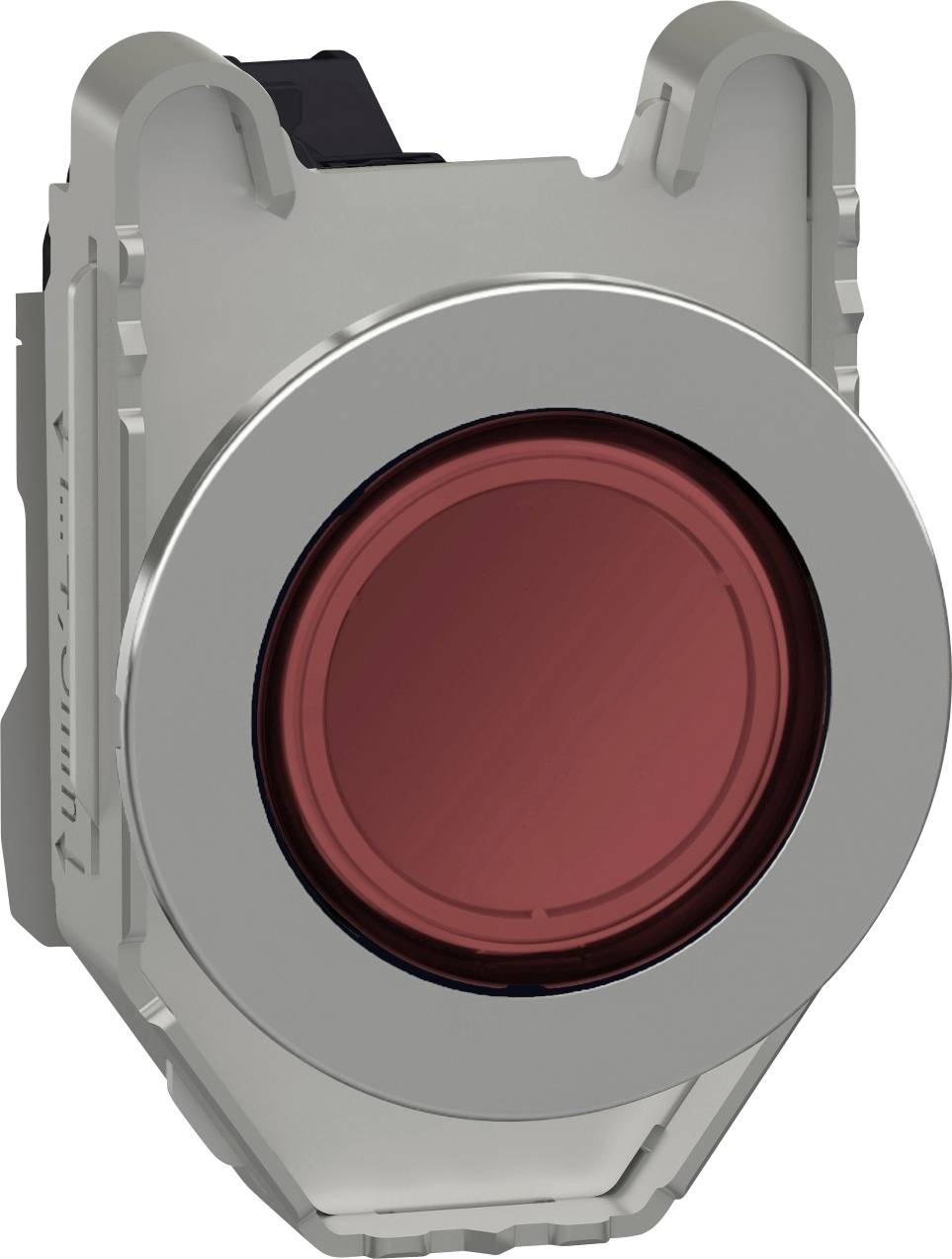 Ein großer, runder, roter Knopf auf einem metallischen Hintergrund. Geeignet für industrielle Schalteranwendungen.