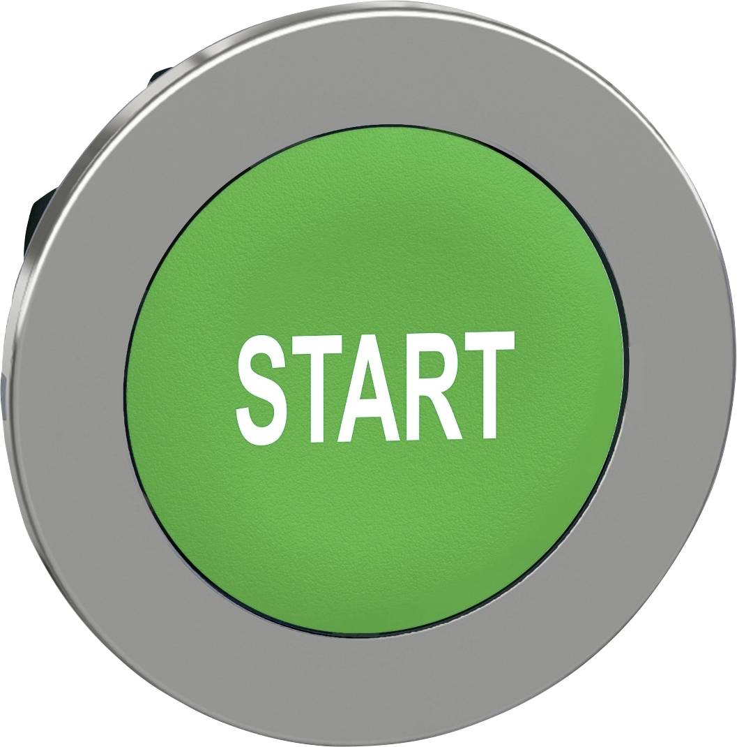 Ein großer grüner Knopf mit der Aufschrift 'START' in weißer Schrift.