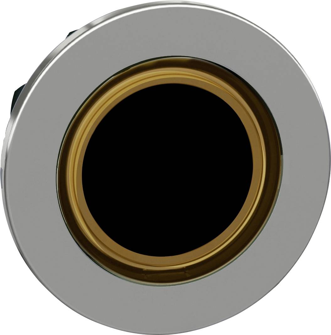 Runder Knopf in Silberoptik mit schwarzem Zentrum, umgeben von einem goldfarbenen Ring. Knopf könnte Teil eines elektronischen Geräts sein.