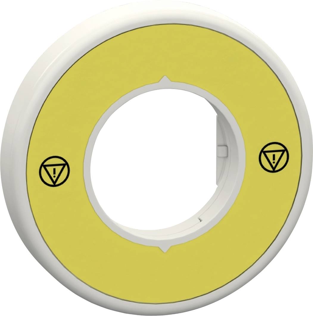 Gelber Ring mit weißem Rand und zwei schwarzen Warnsymbolen.