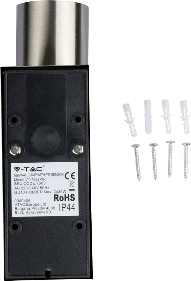 V-TAC VT-7622PIR 7503 LED-Außenwandleuchte GU10 Edelstahl
