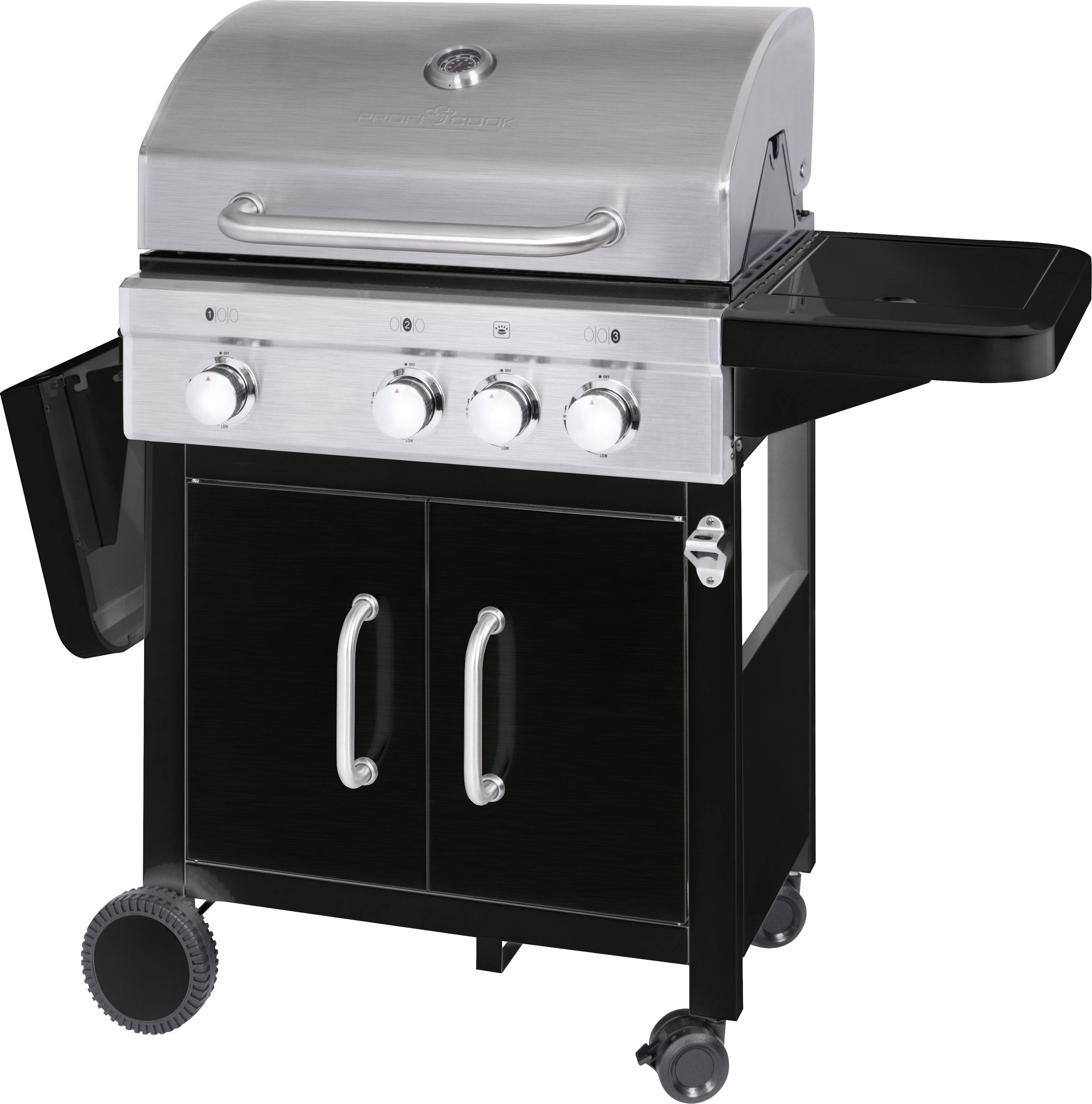 Profi Cook PC-GG 1219 Gas Grill 3 Brenner, mit Kochfunktion Edelstahl, Schwarz